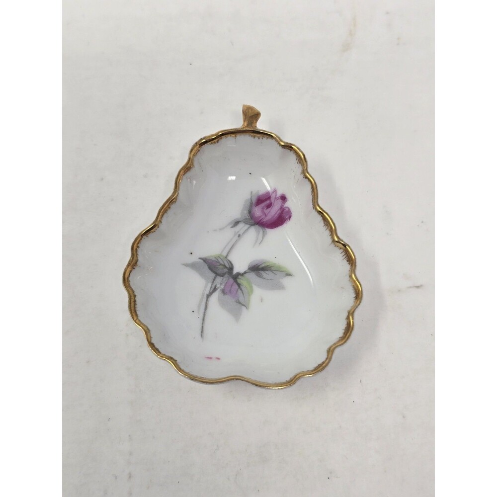 Vintage Gold Rim Pink Rose Pineapple Porcelain Trinket Ring Catch Dish MCM Japan